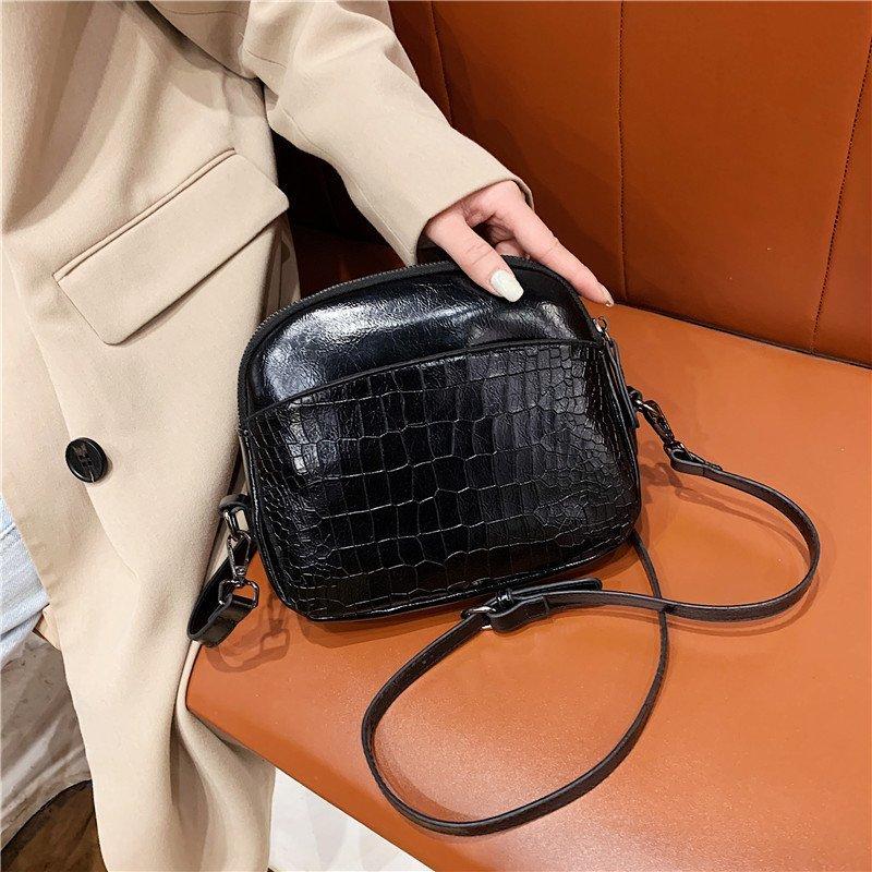 

New Small Flap Crossbody Bags For Women 2020 Vintage Crocodile Pattern PU Leather Shoulder Bag Female Travel Purses And Handbags, Black