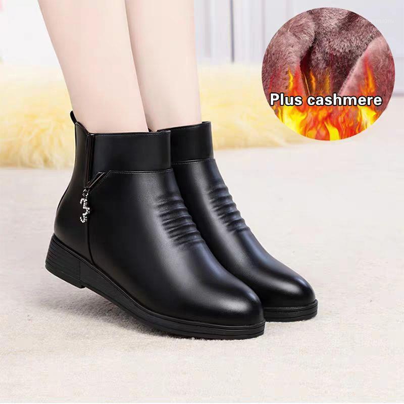 

Black PU Leather Ankle Boots Women Winter Round Toe Shoes Woman Fashion Motorcycle Platform Botas Ladies Female Shoes1, Black plush