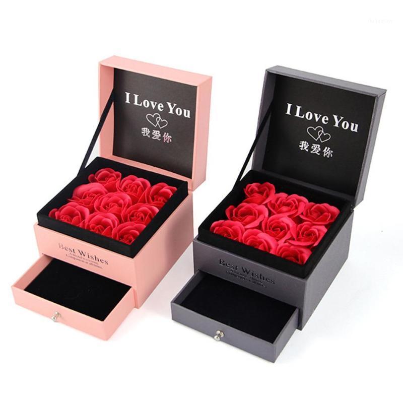 

Ring Necklace Jewelry Holder Paper Box + 9Pcs Faux Rose Flower Present Gift Case Necklace Earrings Ring Box Jewellry Packaging1