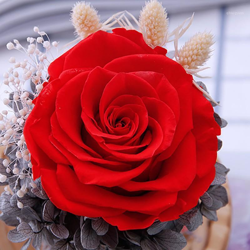 

Wedding Party Red Rose Everlasting With Glass Cover On a Wooden Base For Valentine's Gifts Lamps Romantic Ornament1