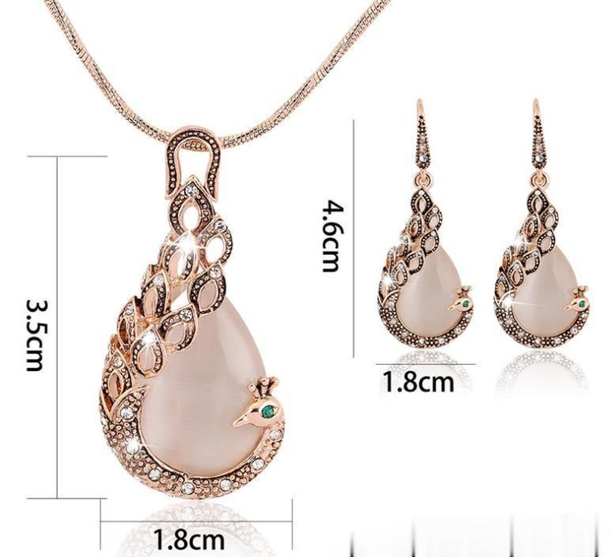 

Wedding Jewelry sets New Fashion rose Gold Filled opal Crystal Peacock Necklace Earring Set for women DB, Silver