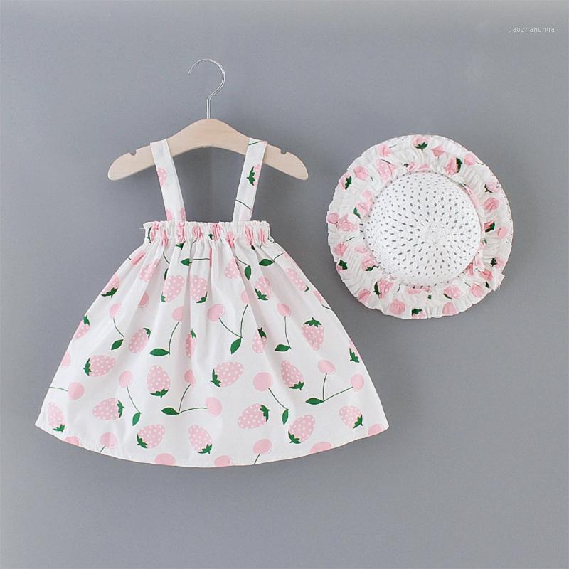 

Halilo Princess Baby Girl Dresses Sleeveless Fruit Print Summer Clothes For Baby Girl Beach Wear Children Dress With Hat1, Pink