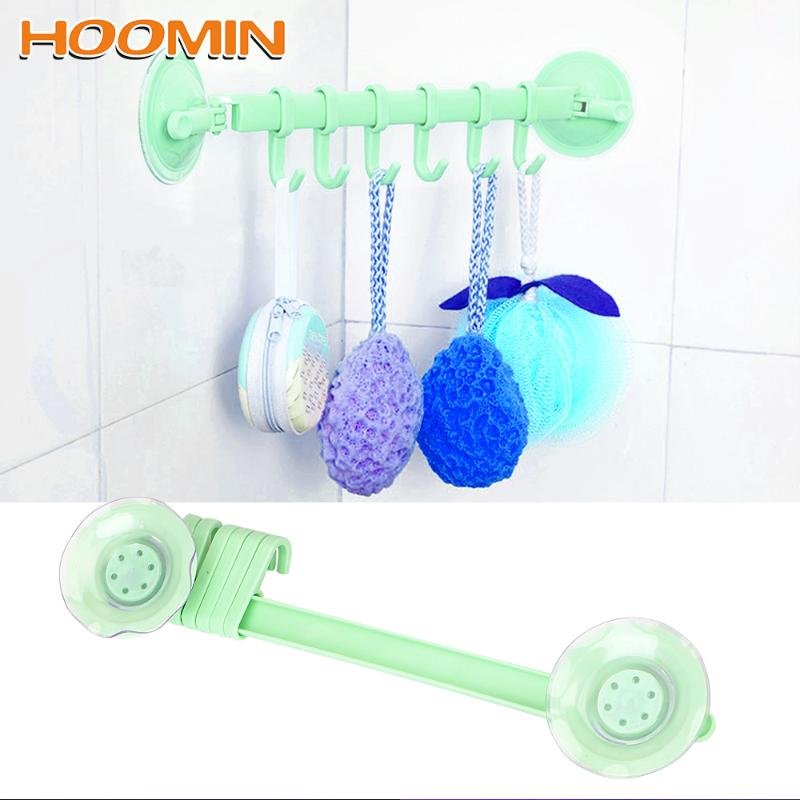 

HOOMIN Wall Mounted Storage 6 Hooks Set Adjustable Hanger Rack Strong Sucker Suction Hanger No Nails For Kitchen Bathroom