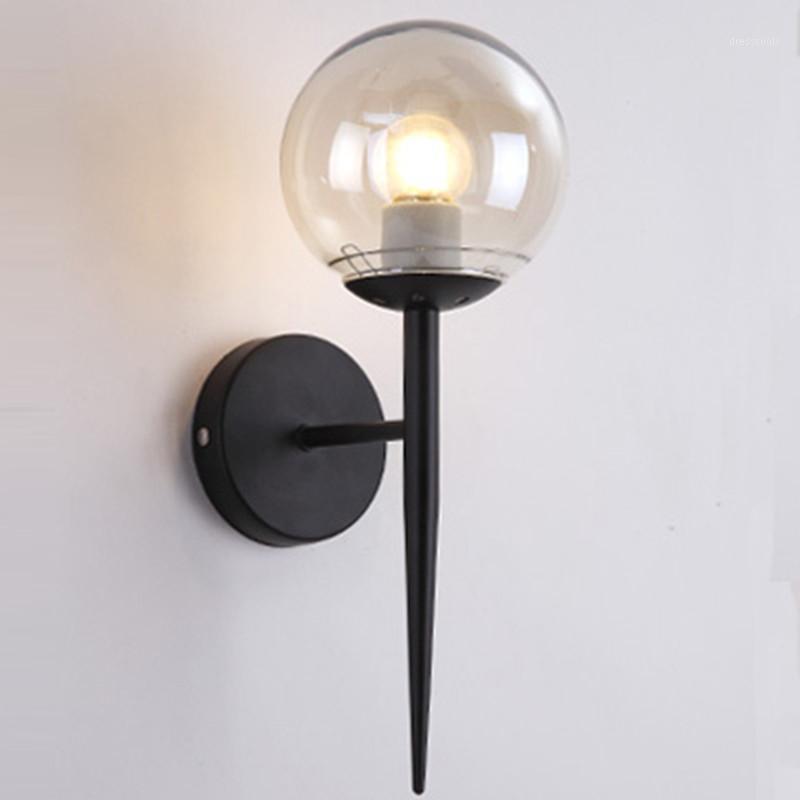 

Brief Modern Wall Lamp For Bedside Glass Lampshade Single Light Gold Wall Sconce Light Creative Design Hallway1