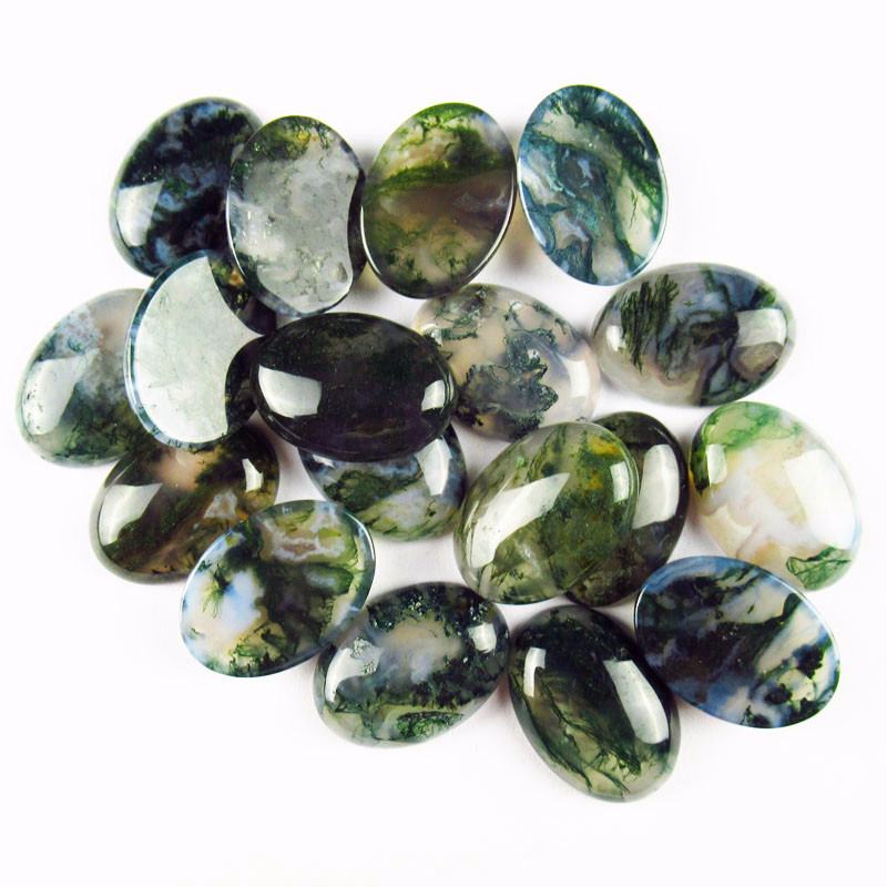 

8Pcs 25x18mm 100% Natural Moss Agate Oval Cab Cabochon 36.8g, Silver