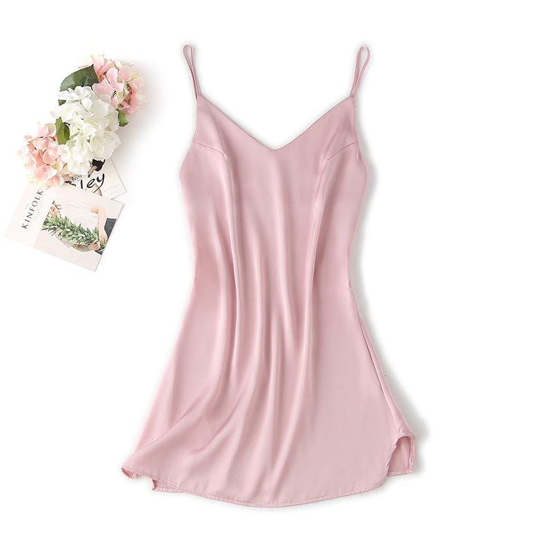 

Women Satin Nightdress Sleepwear Silky Spaghetti Strap Nightgown Solid Intimate Lingerie Sexy Home Clothes Soft Sleep Dress, Pink