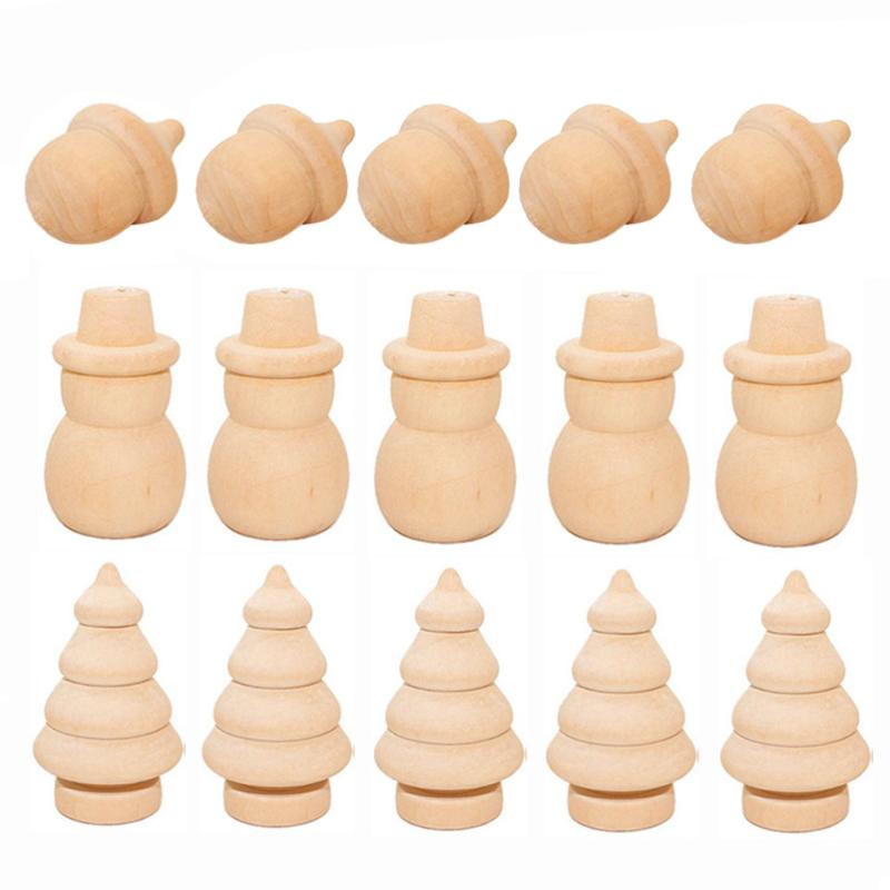 

15Pcs Wooden Christmas Themed Crafts Delicate DIY Graffiti Ornaments Household Decoration (Christmas Tree Snowman Pine Cone Shap