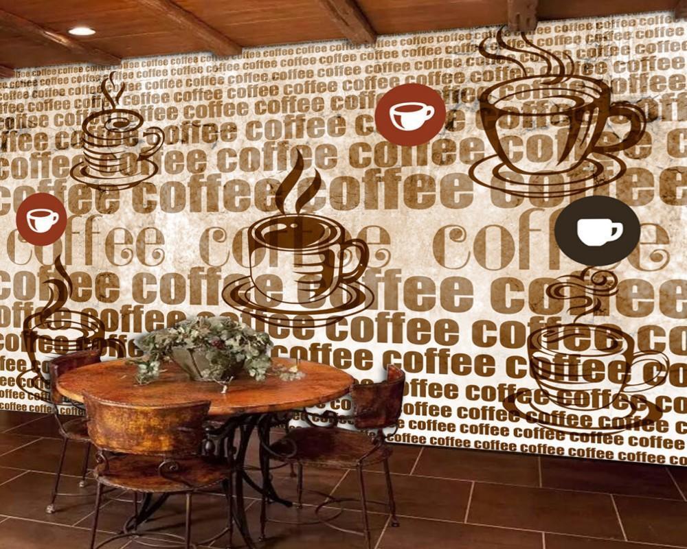 

Free Shipping Cafe Theme Vintage Retro Background Wall Painting Coffee Alphabet Restaurant Bakery Wallpaper Custom 3D Mural1, As pic