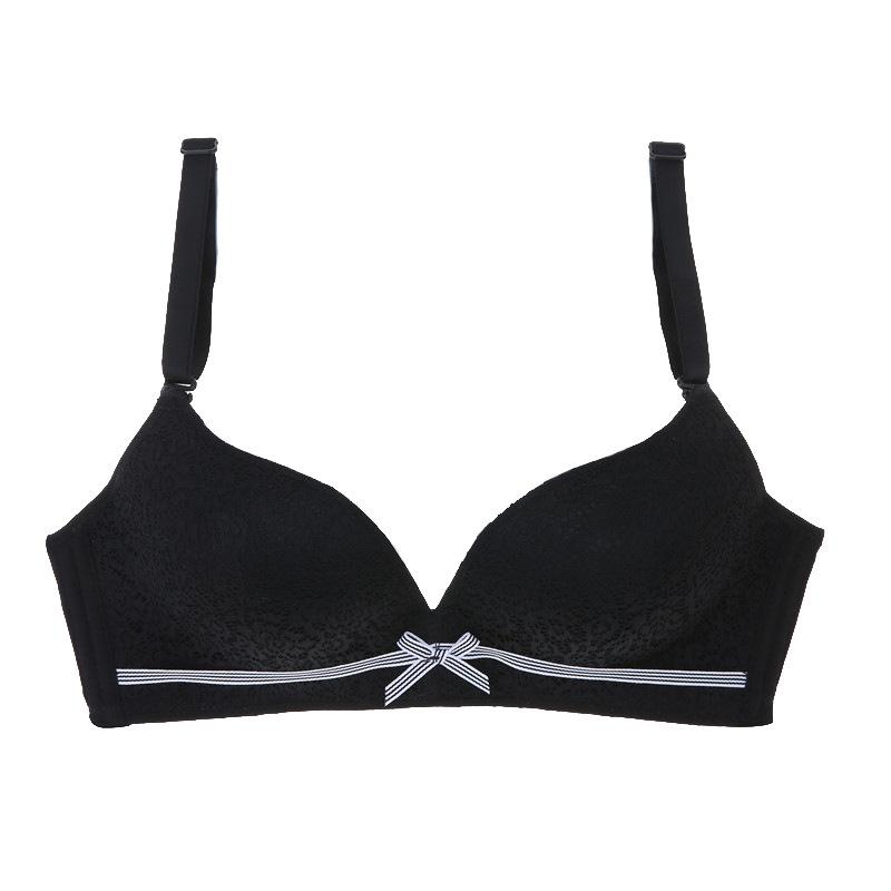 

Ladies lace bow knotless bra, gather adjustment type, simple, natural and comfortable breathable top bra FP009, Black