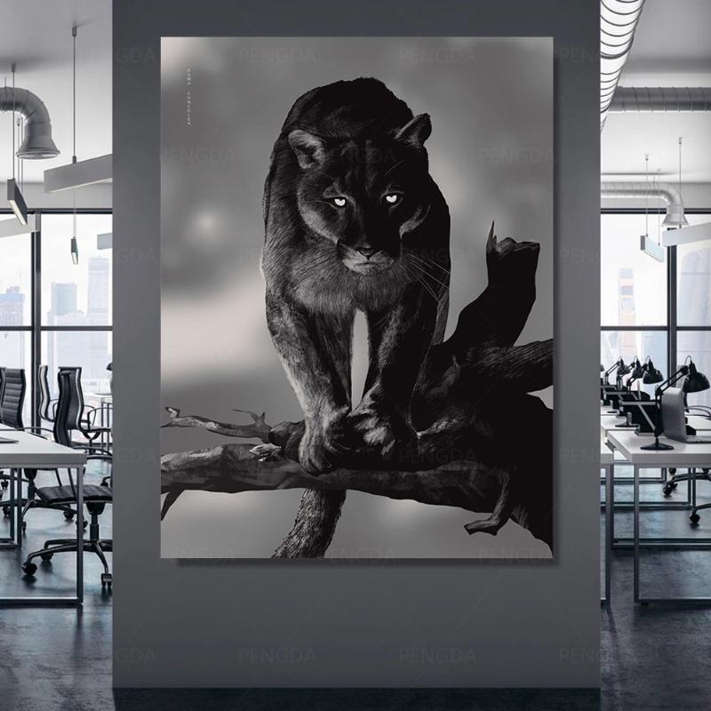 

Canvas Poster Modern Panther Home Decoration Print Black and White Painting Wall Artwork Modular Animal Picture For Living Room