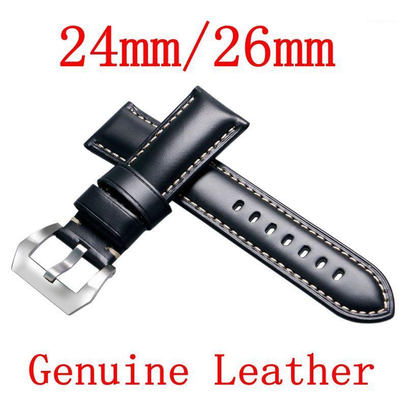 

Wholesale-High Quality Black 24mm/26mm Durable Men Women Genuine Leather Watch Strap Watch Band1