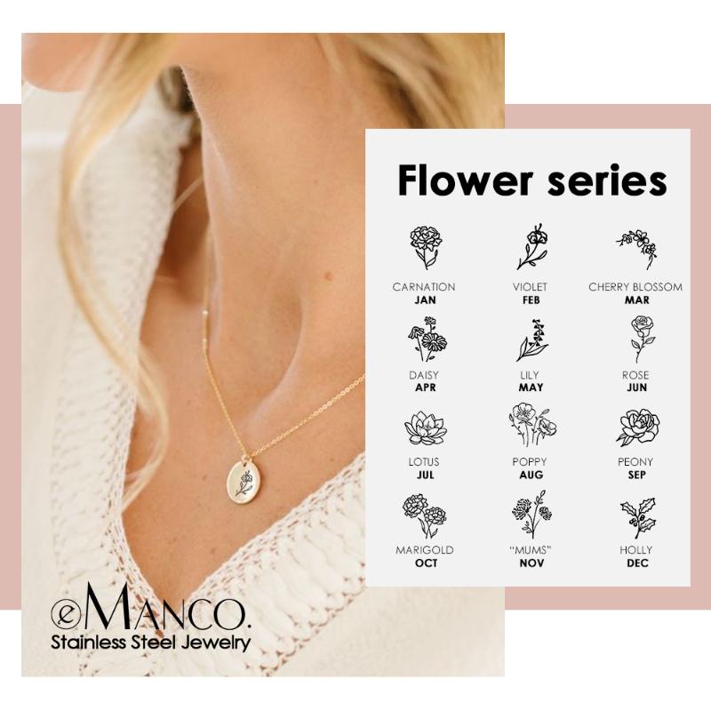 

eManco Engrave Plants Necklace women Gold Color 316L Stainless Steel Necklace Female Trendy Choker Fashion Jewelry