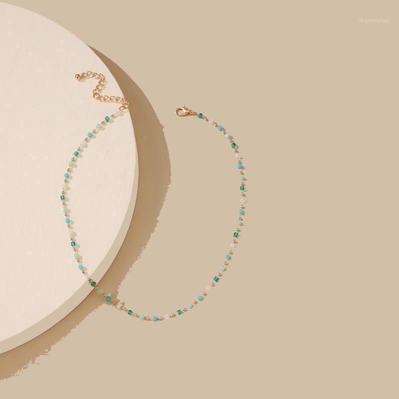 

Boho Green Crystal Beaded Necklace Simple Choker Summer Women Jewelry Girlfriend Gifts Necklace1