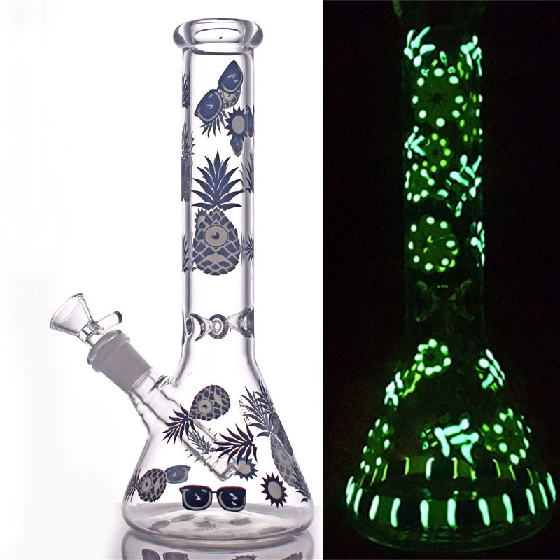 

Hot sale Hitman bottom glass beaker bong 10.5inch Glow in the dark dab oil rig bongs with bowl and oil pot