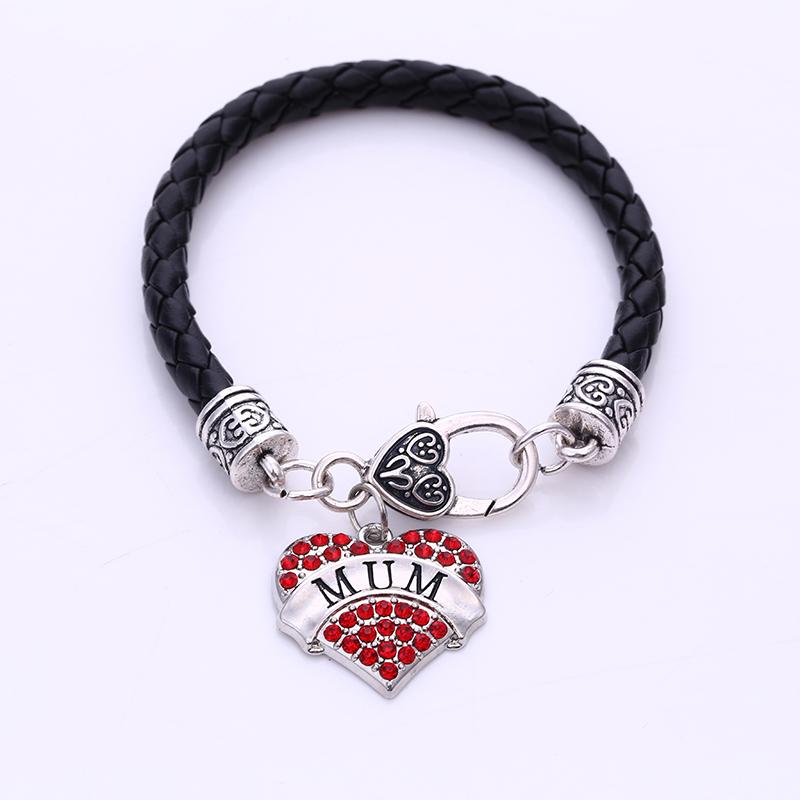 

Newest Best Gift hodium plated with sparkling crystals MUM heart pendant bracelet rope chain Best Selling Drop Shipping