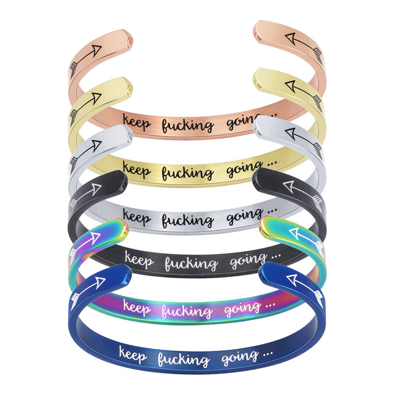 

Arrow bracelet stainless steel inspirational bracelets Customizable C-shaped keep fucking going bracelets
