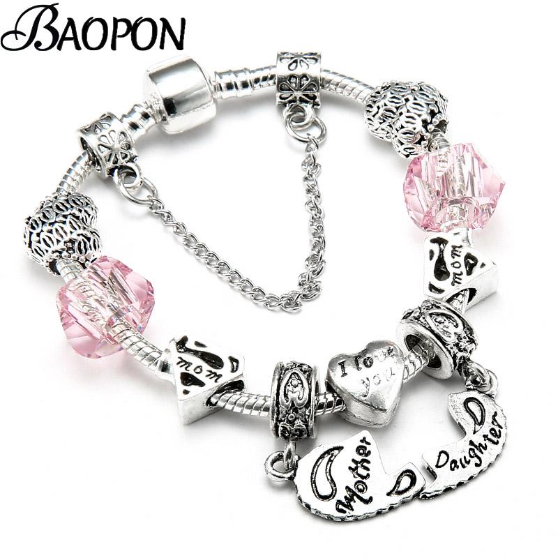 

Charm Bracelets BAOPON European Fashion Classic With Morther & Daughter Beads Brand For Women Mother's Day Gift