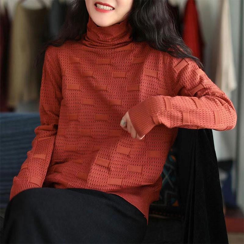 

New Arrival Spring Autumn Arts Style Women Long Sleeve Turtleneck Loose Sweaters 100% Cotton Vintage Pullover Femme Sweater V152, Black