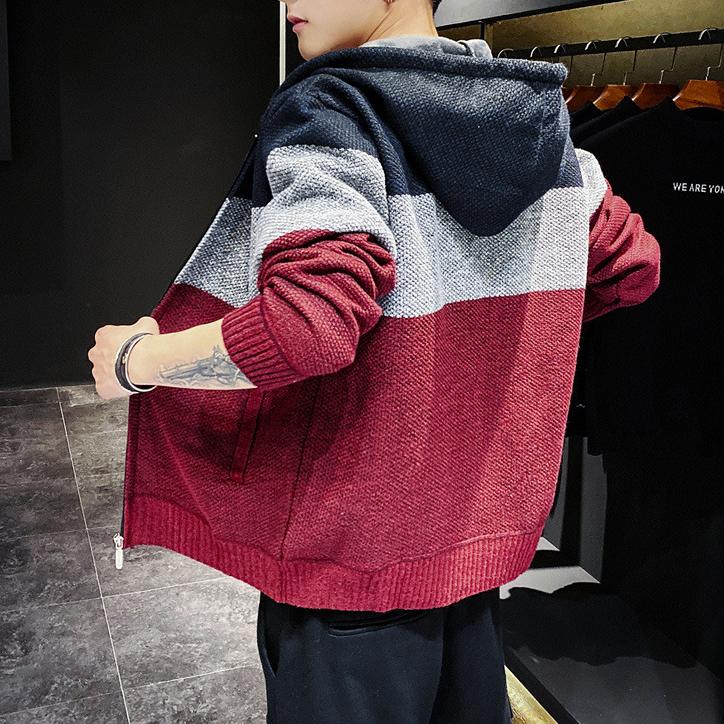 

Casual Blue Men Cardigan Sweater Hoodies Jacket Thicken Korean Trend Knitted Sweaters For Men Red Autumn Streetwear Coat Tops