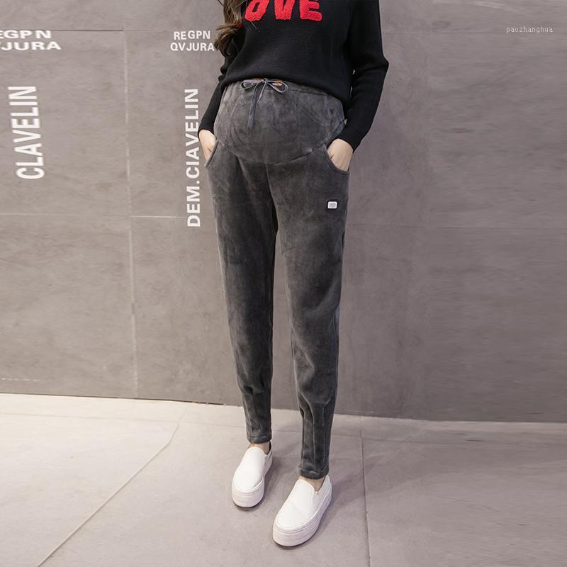 

Autumn Maternity Belly Trousers Drawstring Waist Pregnant Women Thickening Slacks With Pockets Plus Size Pregnancy Sport Pants1, Black