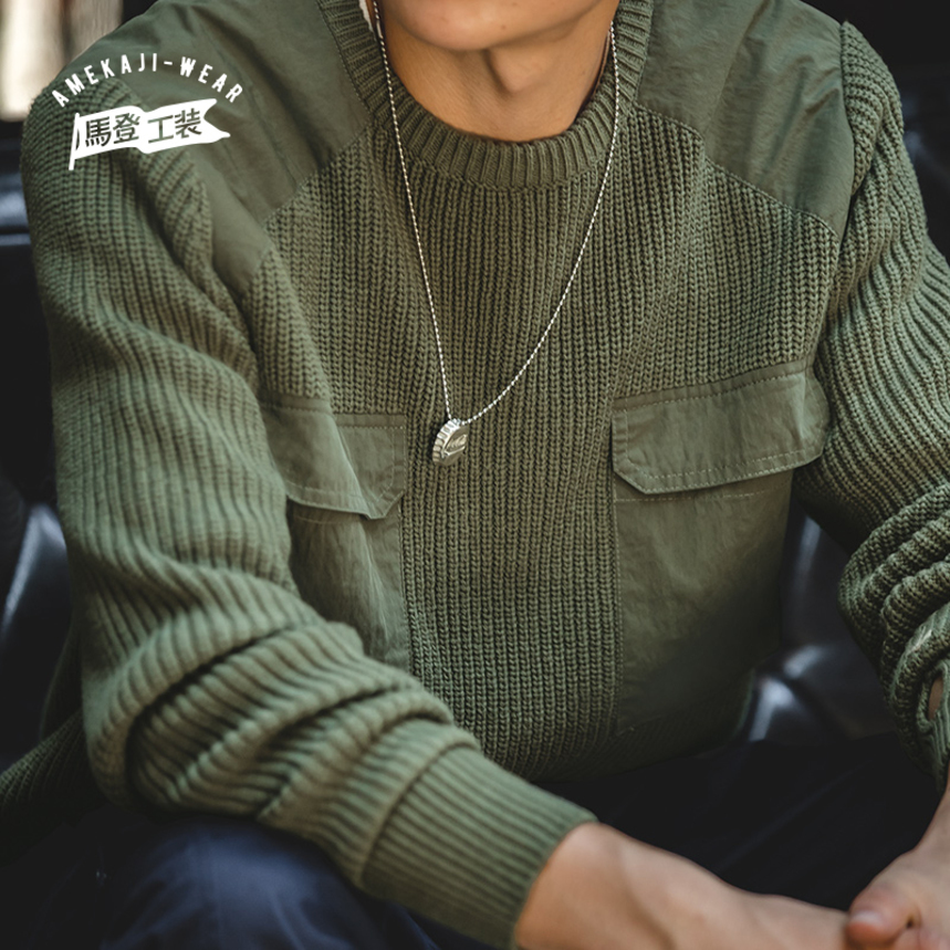 

Maden Vintage Pocket Knitted Sweaters For Men Comdo Solid Oversized Warm Retro Pullovers Tops O Neck Sweater Knitting Elastic, White;black