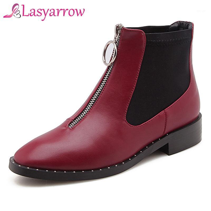 

Lasyarrow Zipper Botas Femininas Low Heels Pointed Toe Motorcycle Boots Autumn Ankle Boots for Woman Ladies Casual Footwear F4281, Black