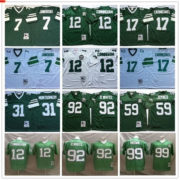 

NCAA Vintage 12 Randall Cunningham Carmichael Montgomery Jaworski Joyner Reggie White Brian Dawkin 99 Jerome Brown Football Jerseys, As picture