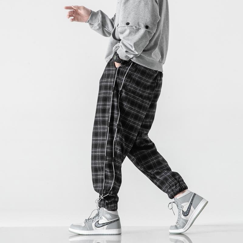 

Elastic waist Men's clothes Plaid casual Cargo pants Harajuku trousers Jogger Hiphop oversized Techwear Streetwear Drawstring, Black
