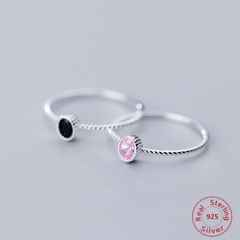 

Real 925 Sterling Silver Rings for Women Natural Black/Pink Color Jewelry Unique Temperament Finger Wedding Rings