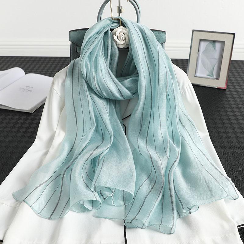 

New 2020 Brand Real Silk Wool Scarf For Women Winter Stripe Scarves Shawls Hijab Wraps Bandana Foulard Wholesale