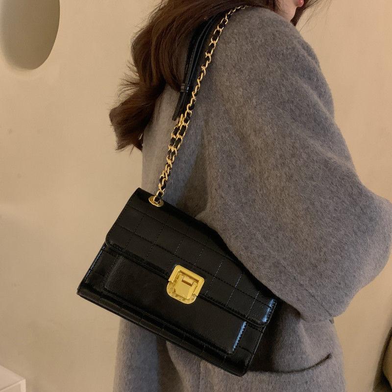 

Best luxurys designers bags Fashion womens CrossBody Flap bag Printed Handbag Chains bag Real leather ladies Shoulder Purse, Black