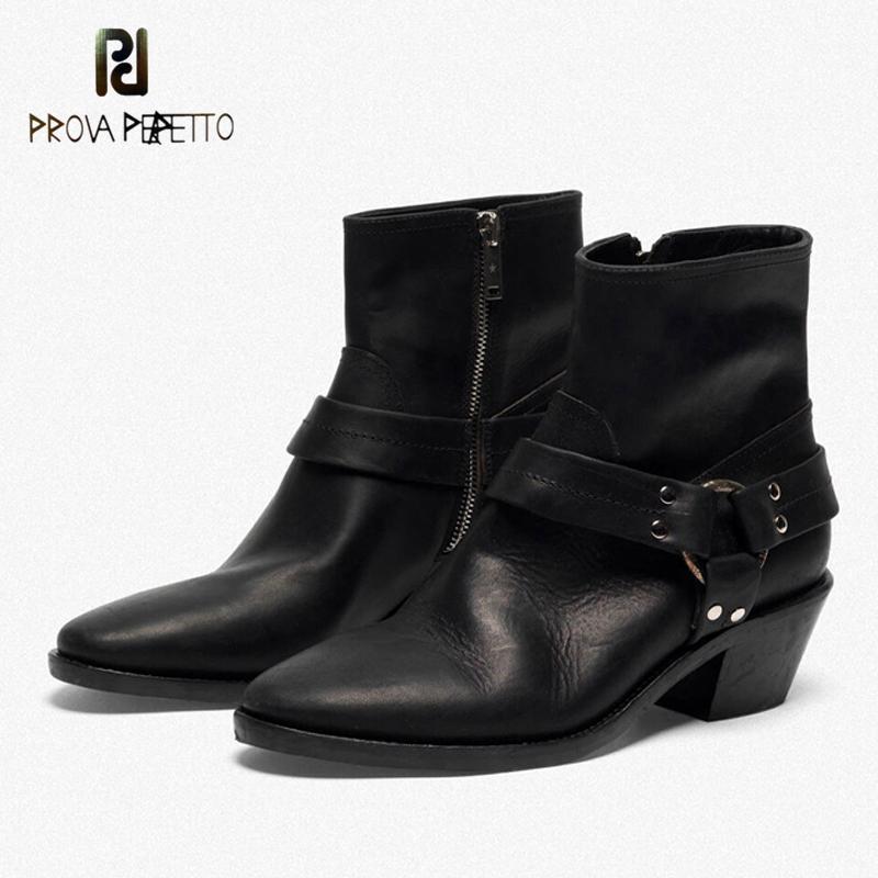 

Winter leather side zipper ankle boots small pointed leather boots square heel medium heel comfortable for women1, Black