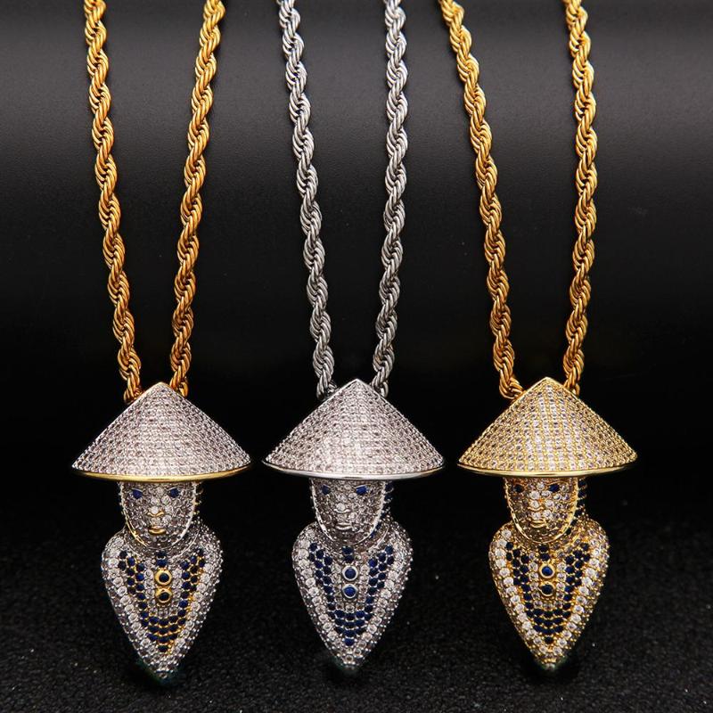 

Pendant Necklaces Hip Hop Micro Paved Cubic Zirconia Bling Iced Out Mortal Kombat Character Pendants Necklace For Men Rapper Jewelry