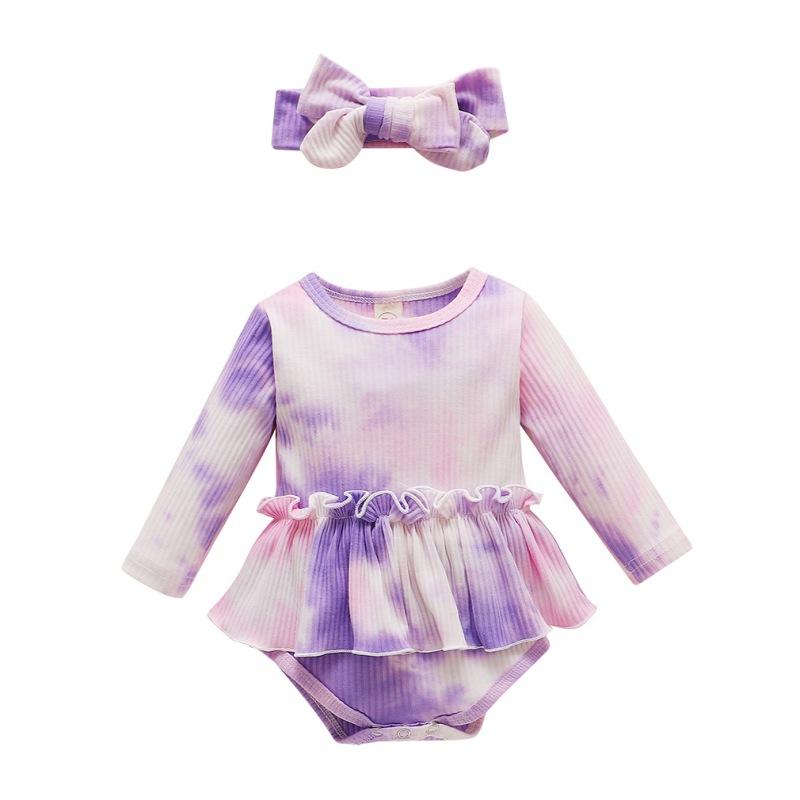 

Spring Baby Girl Jumpsuit Infant Long Sleeve Tie Dye Print Jumpsuit+Headband Newborn Romper Set 0-18M New