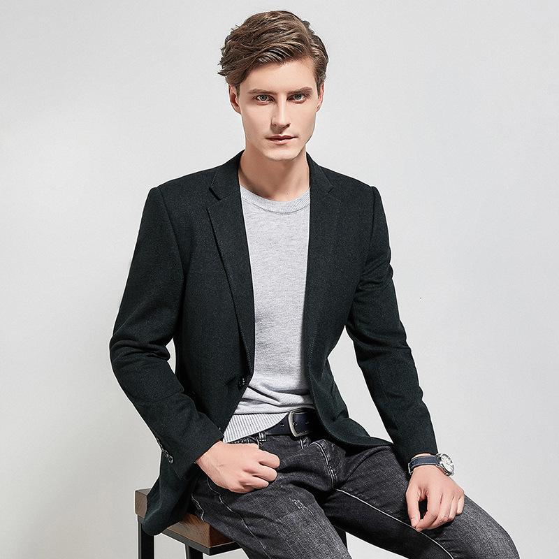 

2021 autumn and winter business leisure suit jacket men's fashion solid color suit slim woolen small men's wear, Beige