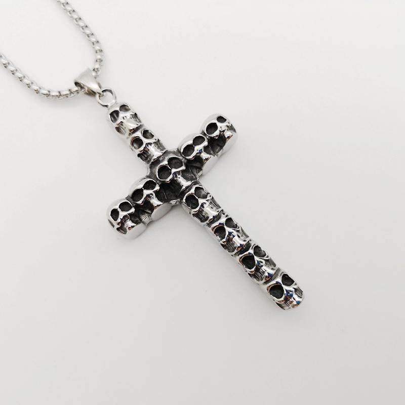 

Gothetic vintage 316L Stainless steel skull cross necklace jewelry hip hop human head skull cross pendant necklace