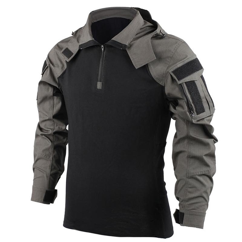 

Men's Hoody Combat T-shirt, Tactical Hunting Shirt Uniform Camouflage Cool Hooded Long Sleeve T-shirt Equipment 220115, White;black