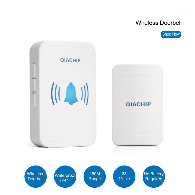 

QIACHIP 38 Songs Wireless Long Range Smart Home Self powered Doorbell With Waterproof Push Button White Black US Plug Door Bell1