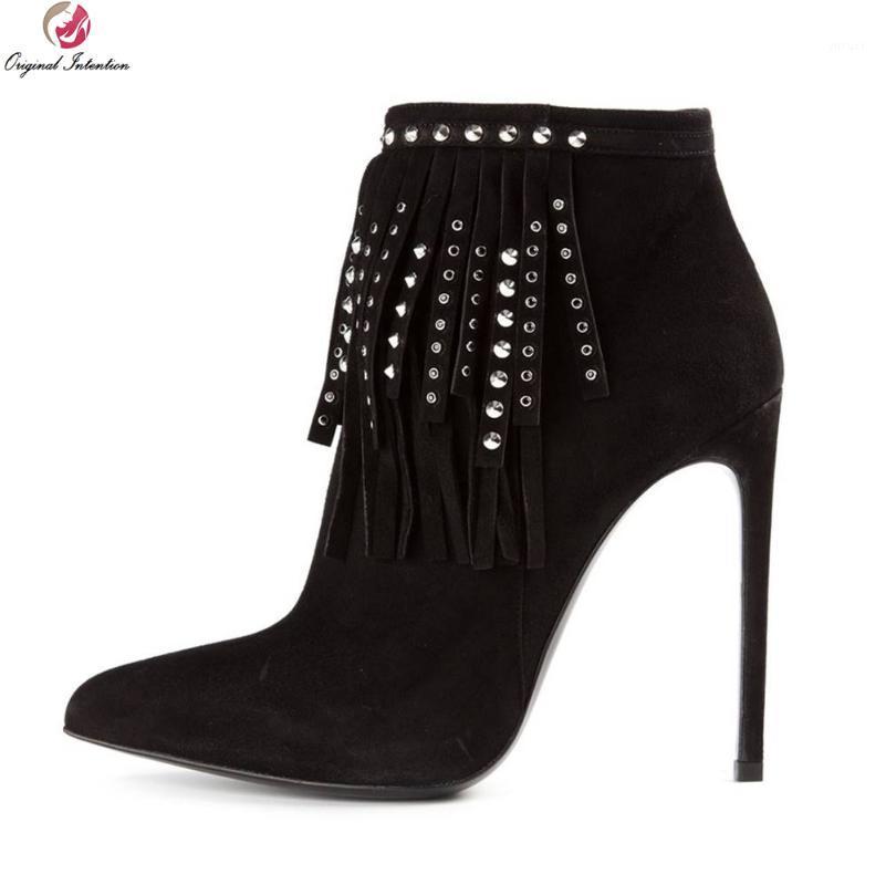 

Original Intention Stylish Women Ankle Boots Fashion Pointed Toe Thin Heels High-quality Black Shoes Woman Plus US Size 4-151, Xd296