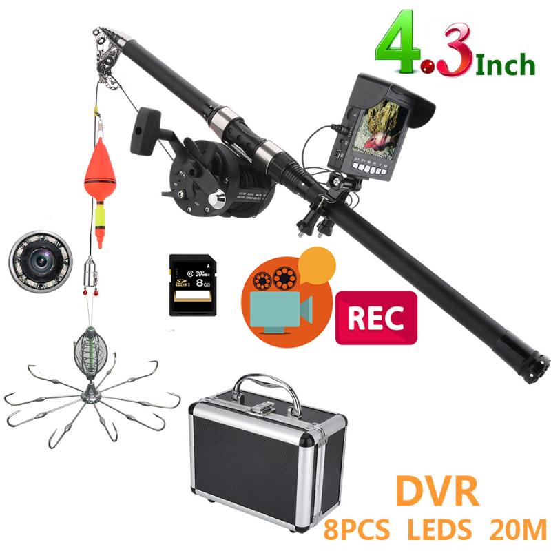 

WAOTEWAN 4.3'' Color DVR Recorder Monitor Underwater Fishing Video Camera Kit 8 Pcs IR LED Lights with Explosion fishing hooks