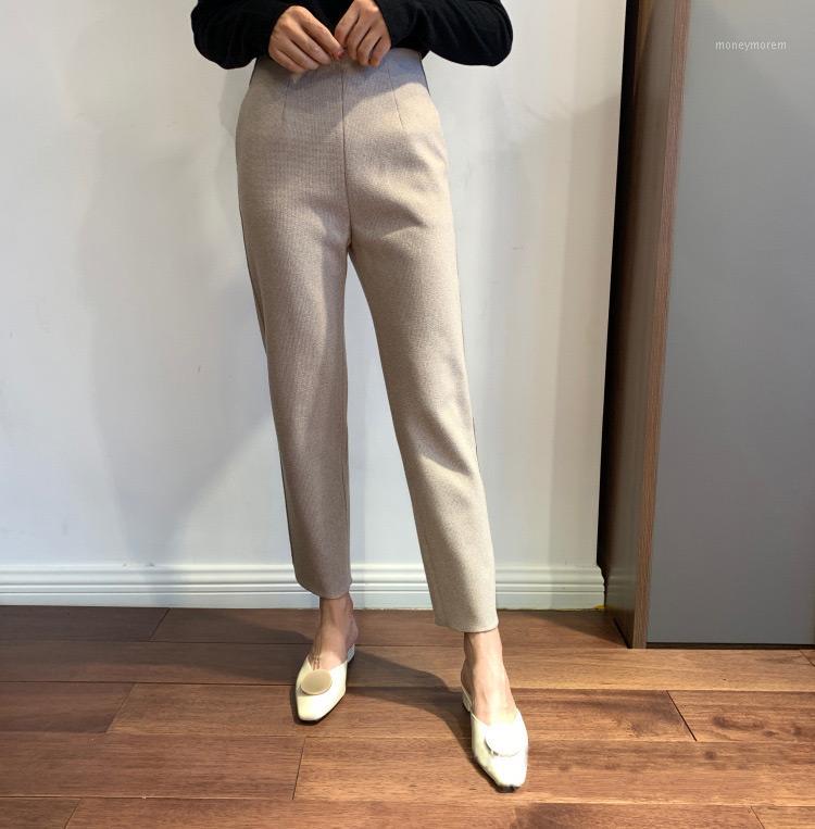 

Ladies Fashion High Waist Casual Ninth Pants With Back Zipper Closure & Circle Trim - New In Women Wool Blend Long Trousers1, Grey as real pic