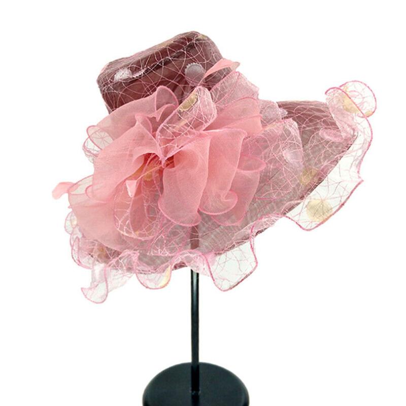 

Fashion Wide Brim Beach Girl Gift Anti-UV Summer Foldable Casual Bridal Cap Spring Ruffles Party Women Hats, Gold coffee
