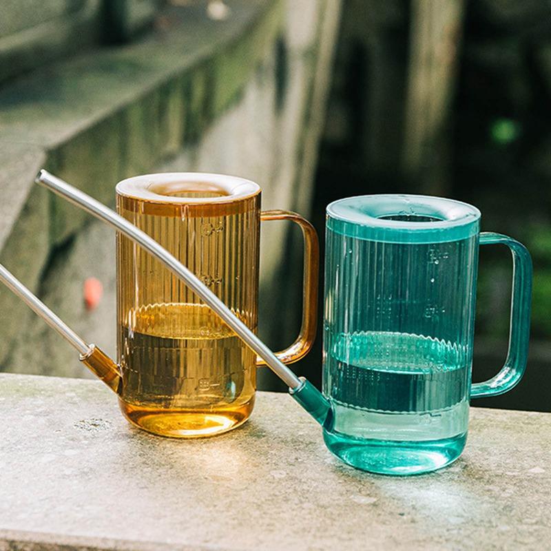 

Durable Transparent Flowers Long Mouth Patio Outdoor Stainless Steel Household Gardening Tools Plant Plastic Pot Watering Can, Brown