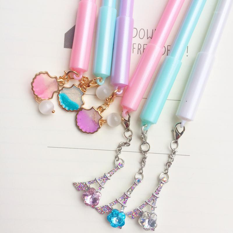 

1X Elegant Diamond Flower Tower & Shell Gel Pen Rollerball Pen School Office Supply Student Stationery Black Ink1