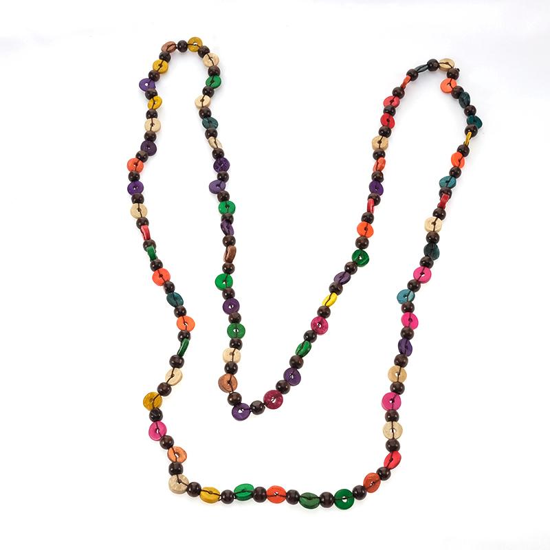 

Boho Vintage Small Round Brown Color Long Wood Coconut Shell Statement Necklace Women Handmade Beads Necklace