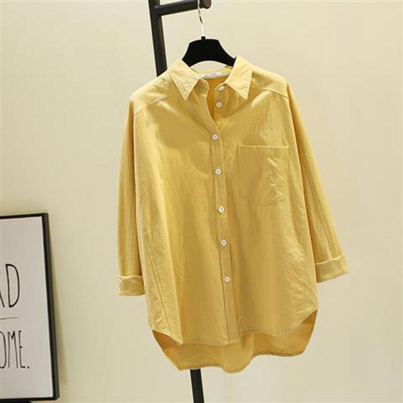 

2021 New 100% Female Cotton Shirt Size Spring Loose Fashion Sleeve Pink, White, Blue, Yellow Ladies Long Sweaters 2RQP