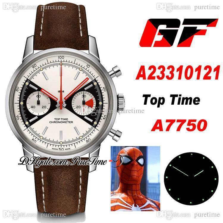 

2021 New GF Premier Top Time ETA A7750 Automatic Chronograph Mens Watch White Black Dial Brown Leather Best Edition 41mm PTBL Puretime A35, Original box a styles