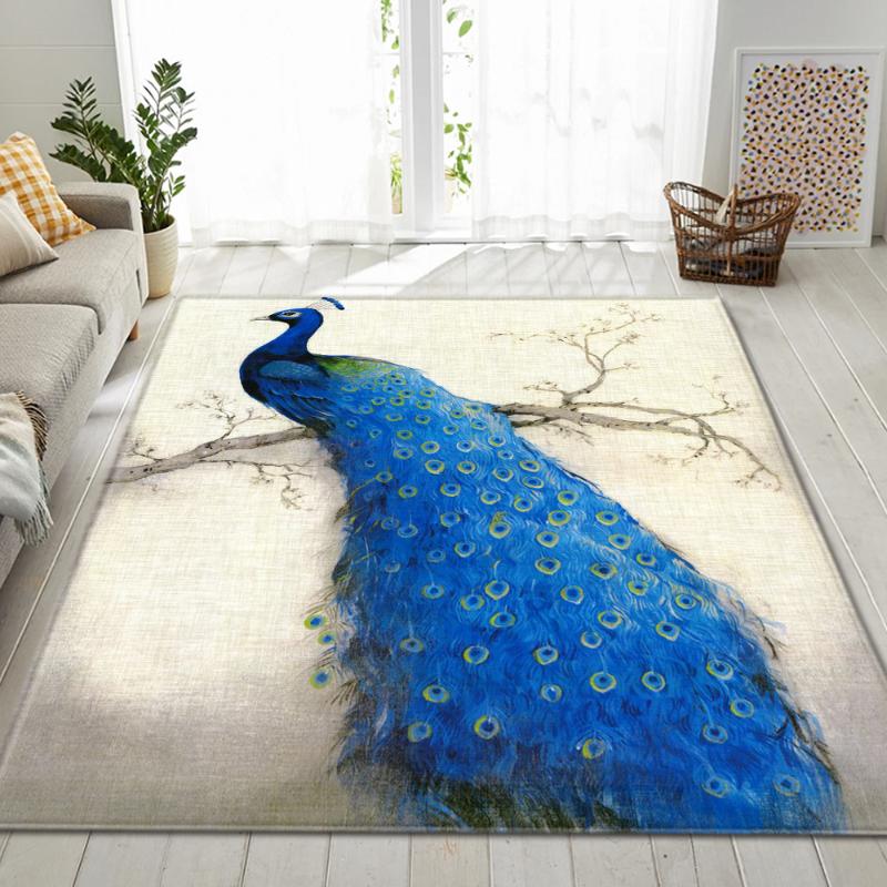

Nordic Big Area Rug Wedding Party Decoration Girls Bedroom Floor Mat Flannel 3D Peahen Living Room Rug and Carpet for Home Decor, No-8