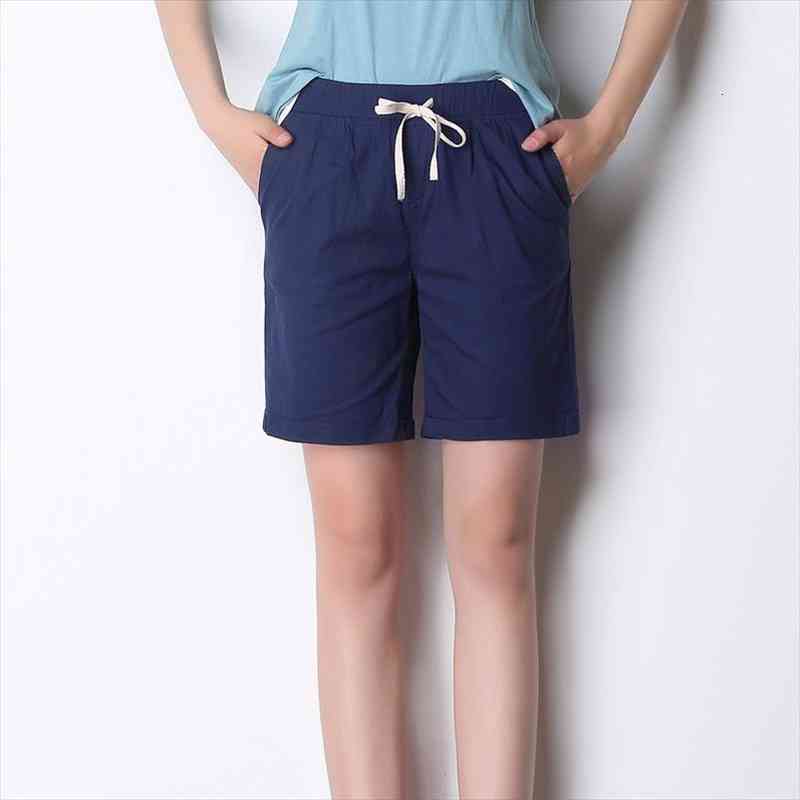 

Woman Spring Plus Size Mid Elastic Waist Solid Knee Length Straight Flax Pants Female Summer Oversized Thin Loose Cotton Capris, Black;white