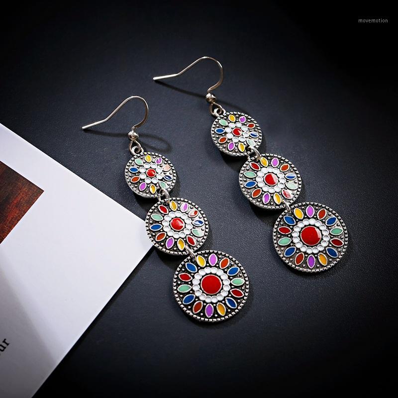 

Vintage Flower Bohemian Earrings For Women Ethnic Round Alloy Gypsy Jewelry Jhumka Earrings Oorbellen Hangers1